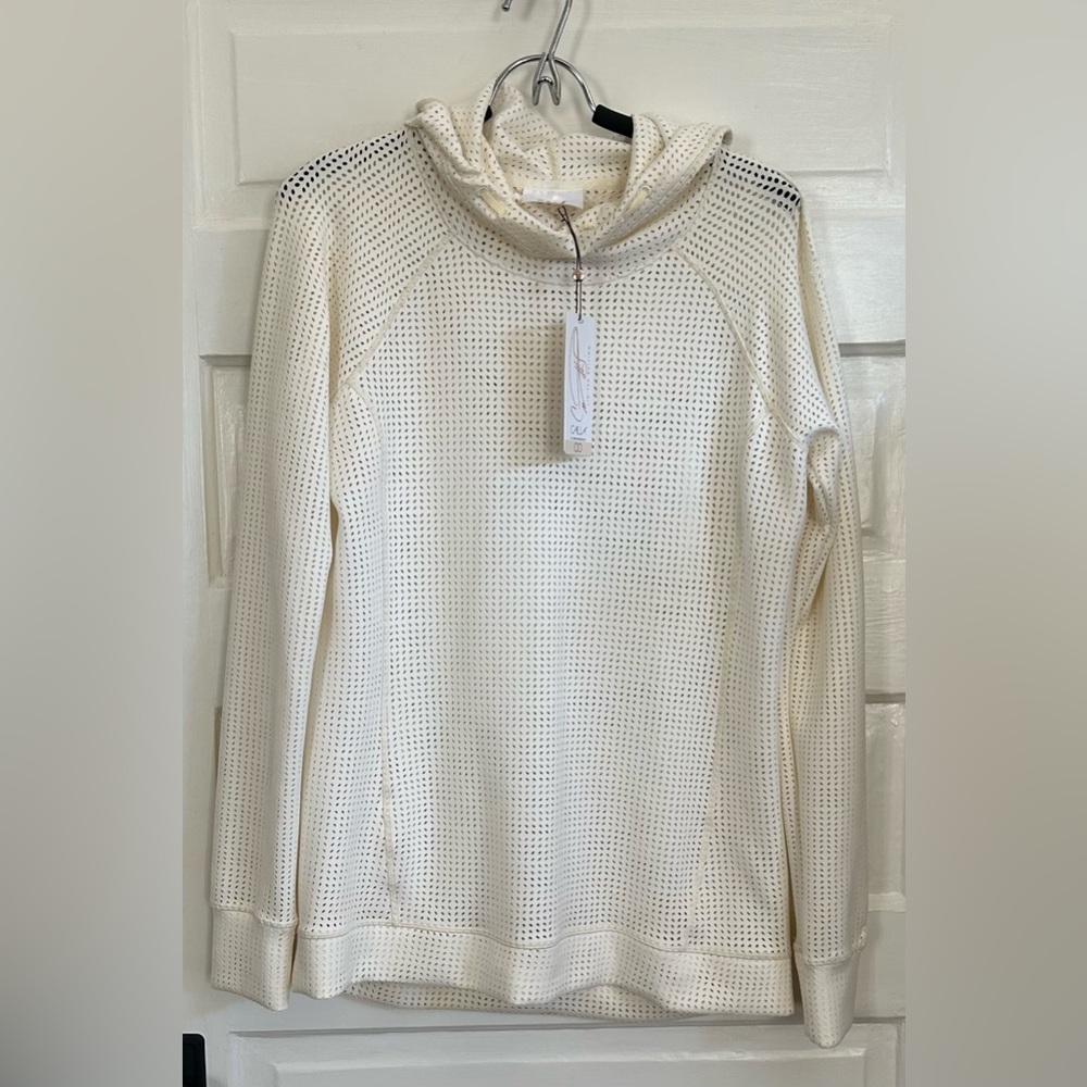 CALIA by Carrie Underwood Cream Fleuria Mesh Hooded Pullover - Picture 8 of 8